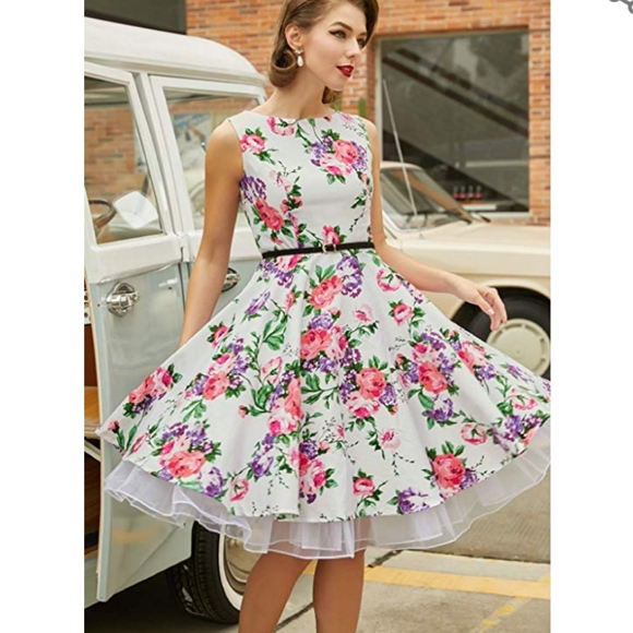 Grace Karin Dresses & Skirts - Floral circle skirt midi dress